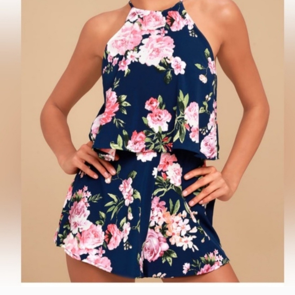 Lulus Romantic floral Halter Top and Shorts Romper, 1 piece, skort